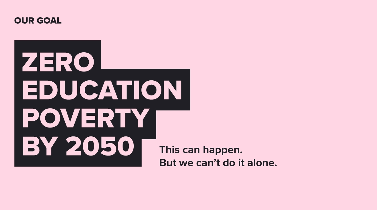 Text overlay zero education poverty by 2050