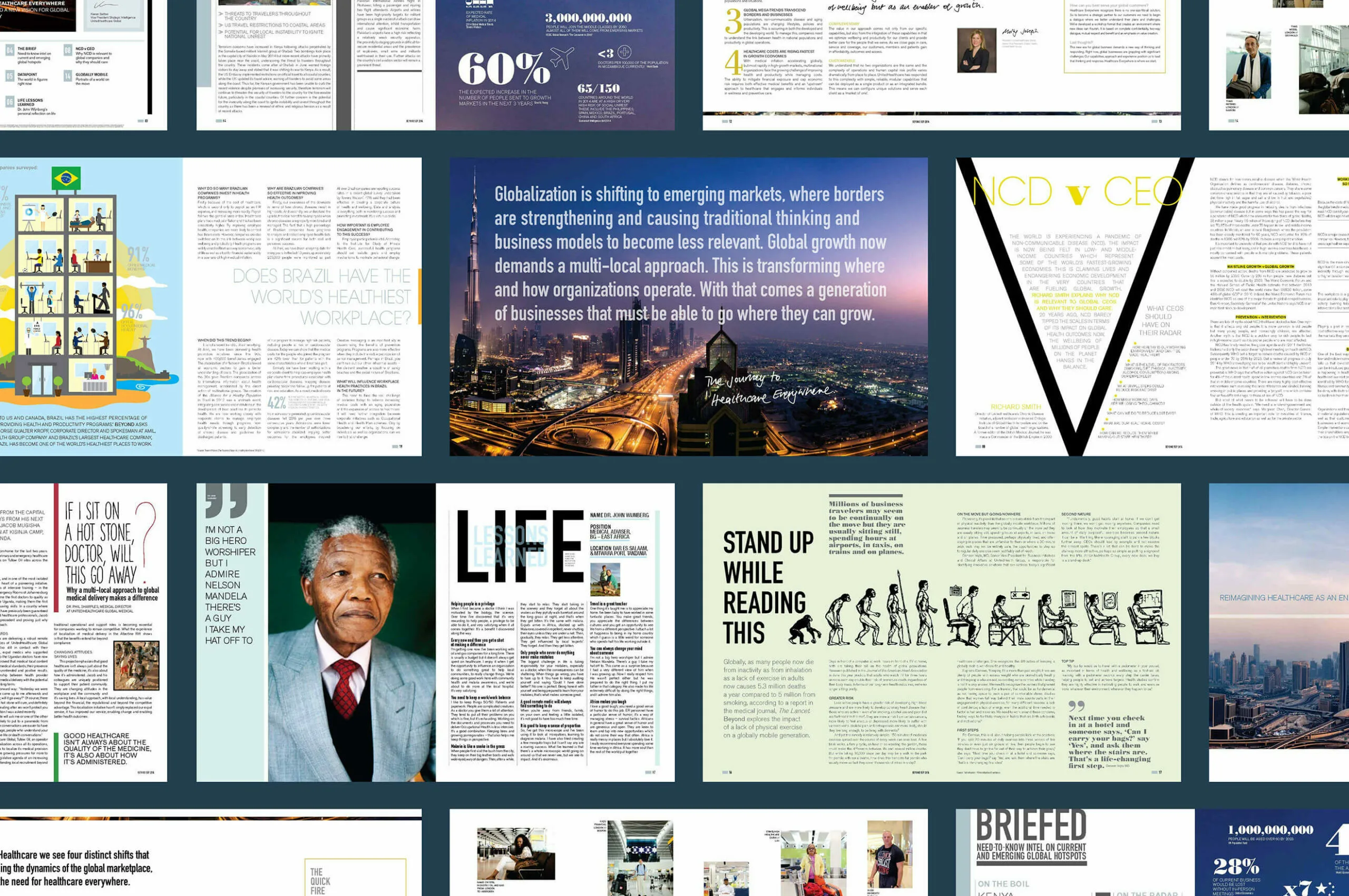 collage of articles relating to united healthcare globals business.